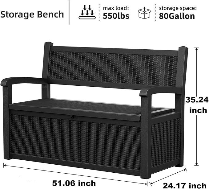 PatioZen 80 Gallon Outdoor Storage Bench Deck Box, Outdoor Storage Furniture - Image 6