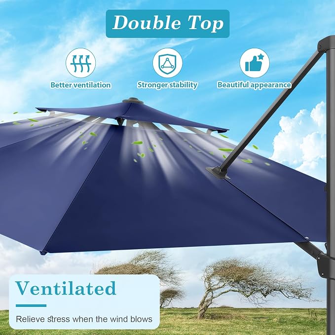 HOTEEL 10x10ft Patio Umbrella Cantilever Umbrella Double Top - Image 3