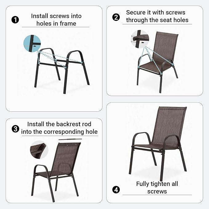 Patio Chairs Set of 6, Breathable Textilene, Weatherproof Frame, Quick Setup - Image 6