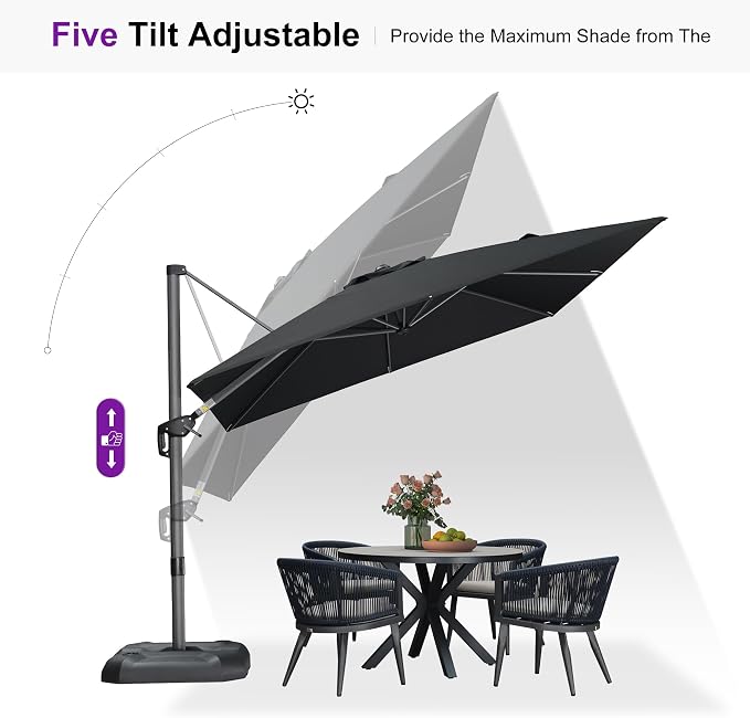 PURPLE LEAF Patio Outdoor Umbrella 9' x 9' Square All-Weather Black | Large - Image 5