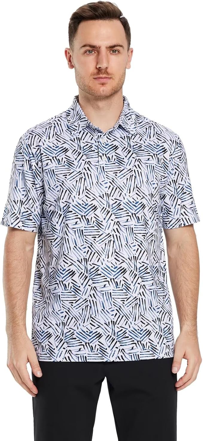 Golf Shirts for Men Dry Fit Short Sleeve Print Performance Moisture Wicking Polo Shirt