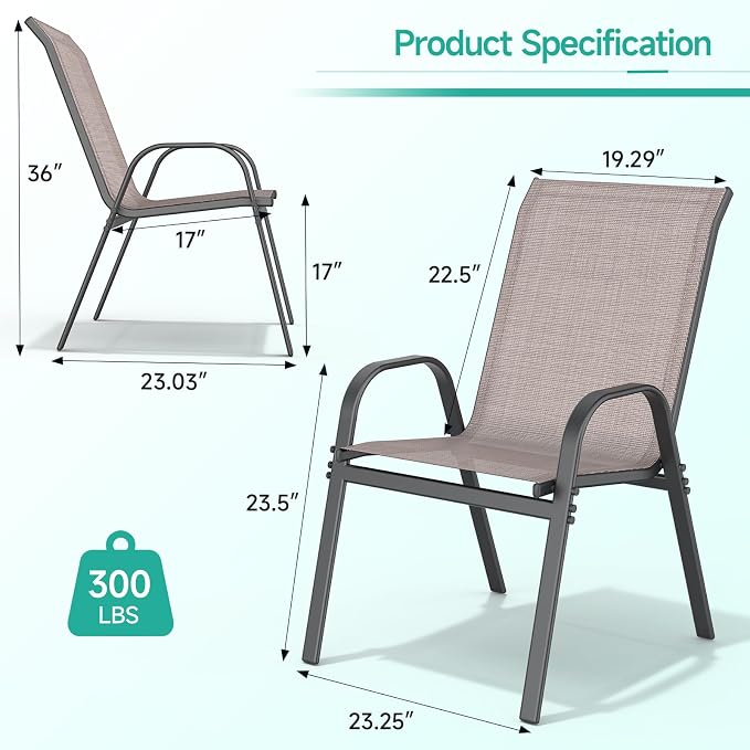 Patio Chairs Set of 2, All Weather Outdoor Dining Chairs | Stackable Dining - Image 3