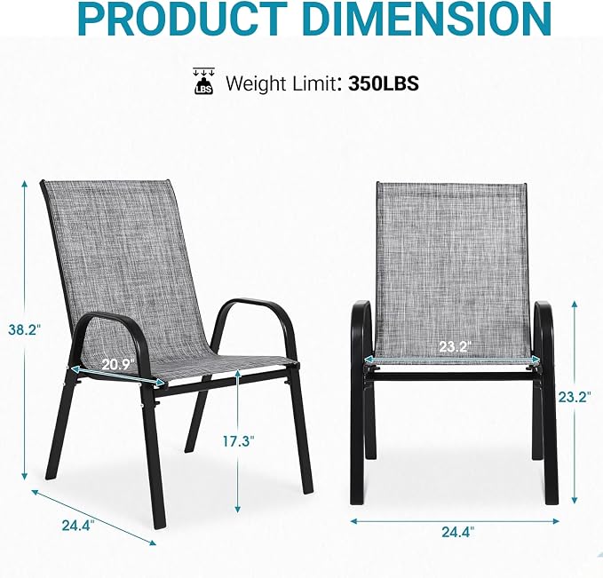 Patio Chairs Set of 6, Breathable Textilene, Weatherproof Frame, Quick Setup - Image 2