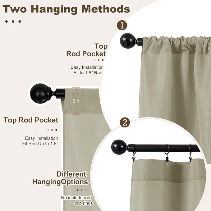 Outdoor Curtains for Patio Waterproof Rod Pocket 6 Pcs 54x84 Inch Taupe | - Image 3