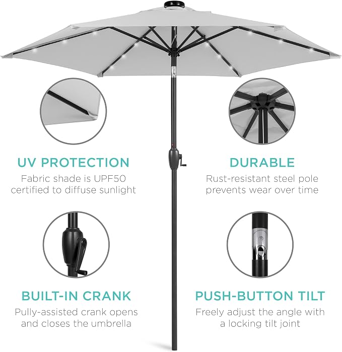 Best Choice Products 7.5ft Solar Umbrella LED Lighted Patio Umbrella, Table - Image 5