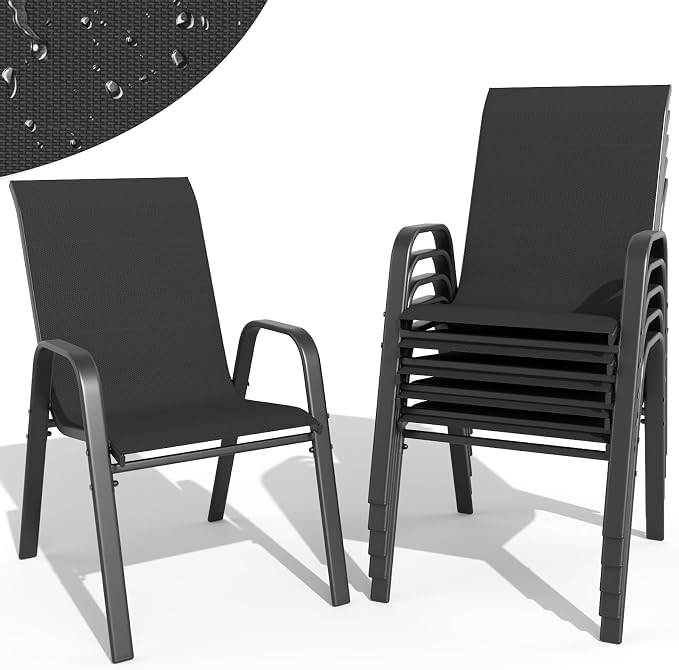Patio Dining Chairs Set of 6 Outdoor Stackable Dining Chairs by TQKVIPI