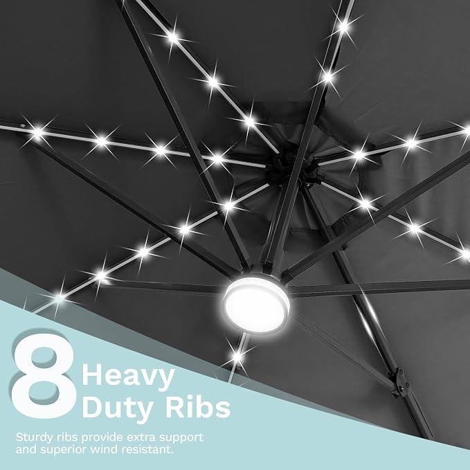 Devoko 10ft Solar LED Patio Umbrella, Round Cantilever Outdoor Umbrella - Image 9