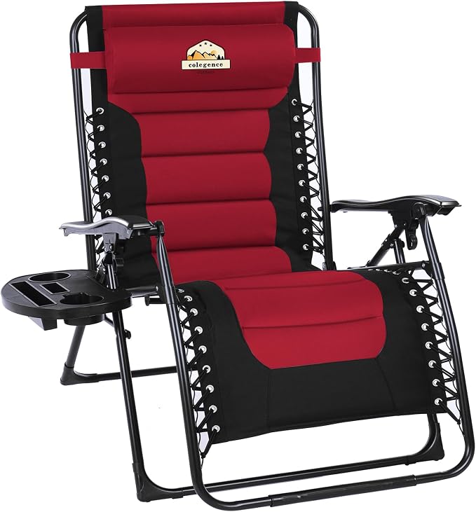 Colegence Oversized Padded Zero Gravity Chair, 400 lb, Burgundy | 600D Oxford by ColegenceOutdoor