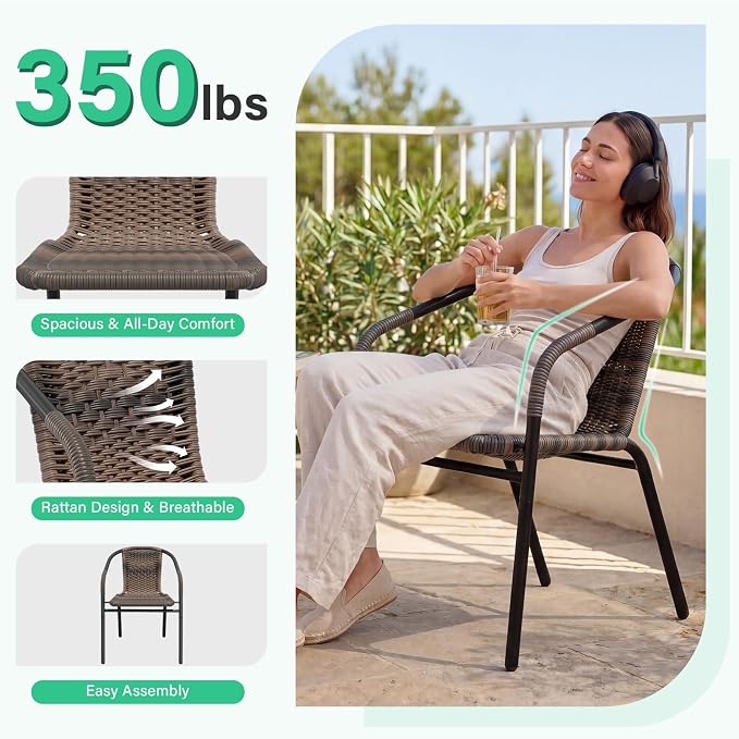 JEAREY Outdoor Patio Rattan Dining Chairs Set of 4, All Weather Stackable - Image 5
