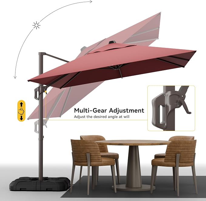 9x12 FT Cantilever Patio Umbrella, Large Rectangular Offset Outdoor Umbrella - Image 4