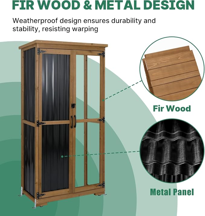 Ketive Outdoor Storage Cabinet, Tall Tool Garden Cabinet - Image 3