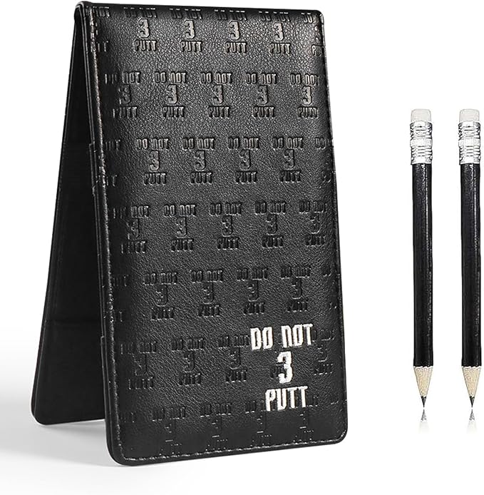 FINGER TEN Golf Scorecard Holder with 2 Free Pencils Value Pack, Premium Leather Yardage Books Cover Weatherproof, Lightweight Portable Score Tracking Accessories for Men Women