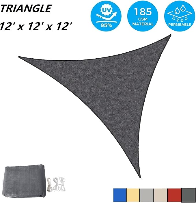 AsterOutdoor Sun Shade Sail Triangle 12' x 12' x 12' UV Block Canopy - Image 2