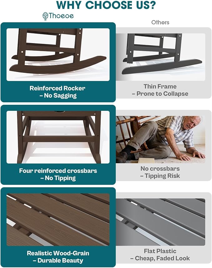THOEOE Outdoor Rocking Chairs Set of 8, Oversized Patio Rocking Chair | HDPE - Image 4