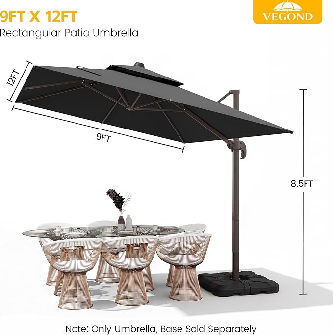 9x12 FT Patio Cantilever Umbrella, Rectangular Heavy Duty Offset Umbrella - Image 8