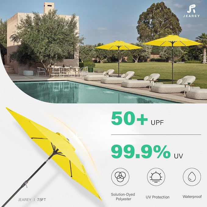 JEAREY 7.5 ft Outdoor Patio Umbrella, Table Umbrella, Tilt & Crank lift - Image 3