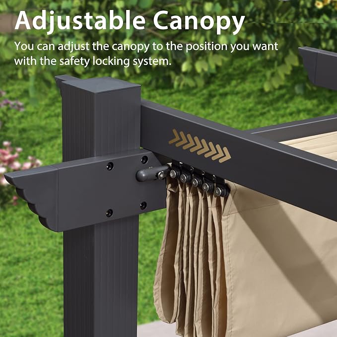 PURPLE LEAF Outdoor Pergola 12' X 18' Retractable Canopy Aluminum, Custom Shade - Image 9