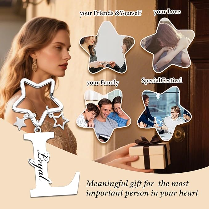 Qunrwe Stainless Steel Initial Letter A-Z Keychain,Inspirational Gifts for Women Men Friends Daughter Son Sister Dad Mom