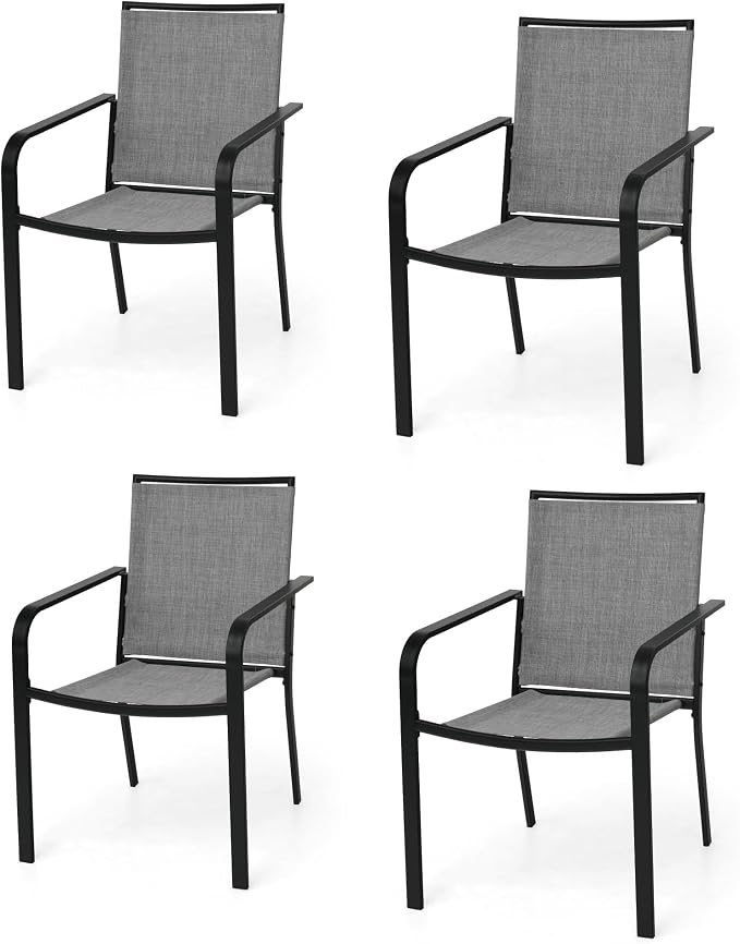 Anmutig Stackable Outdoor Dining Chairs Set of 4, Textilene Fabric, Breathable by Anmutig