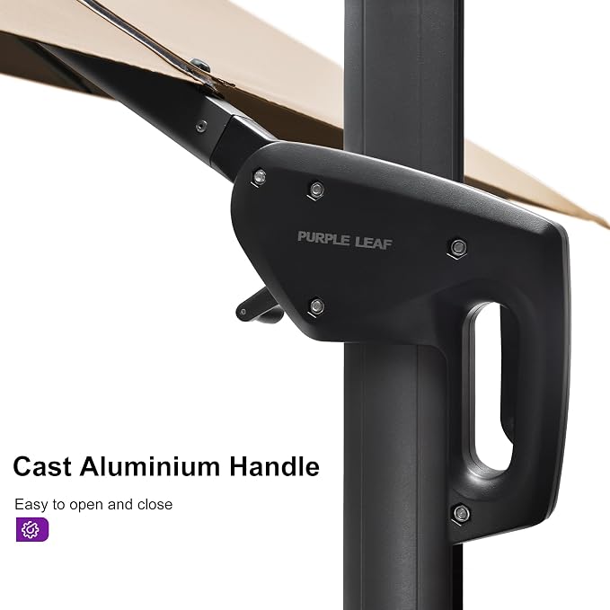 PURPLE LEAF Patio Telescopic Umbrella 11.5' x 11.5' Up Down Lifting Beige | - Image 8