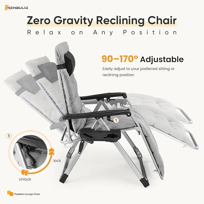 NEWBULIG Zero Gravity Chair, Folding Patio Recliner - Image 3