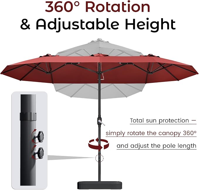 15ft Red Patio Umbrella with Base Included, Rectangle Double Extra Large Table - Image 9