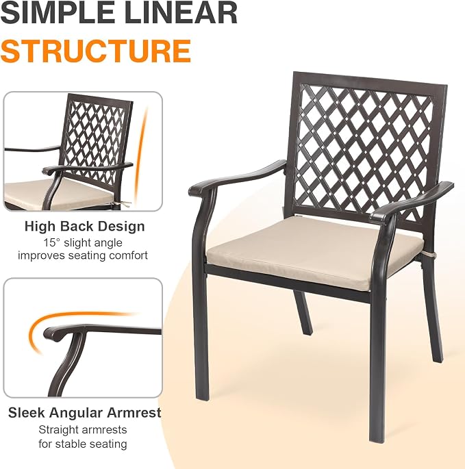 Patio Stackable Dining Chairs Set of 2, Outdoor Metal High Back Chairs Set - Image 5