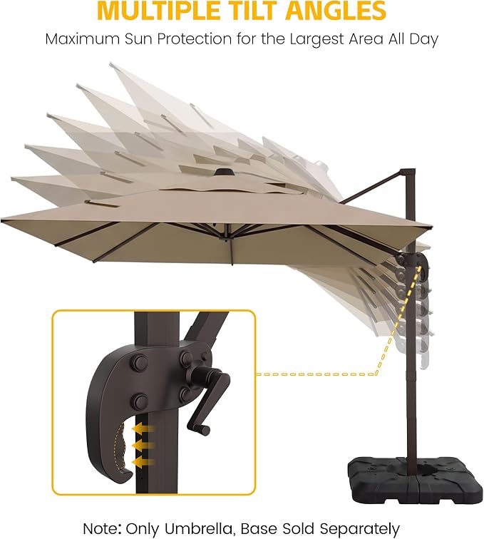 9x12 FT Patio Cantilever Umbrella, Rectangular Heavy Duty Offset Umbrella - Image 3