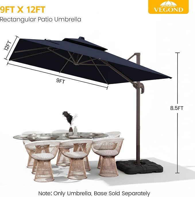 9x12 FT Patio Cantilever Umbrella, Rectangular Heavy Duty Offset Umbrella - Image 6