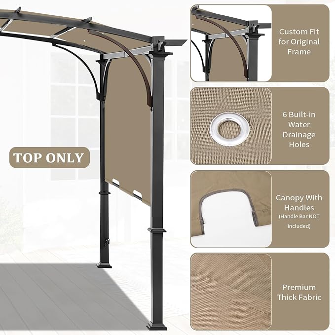 slashome 200" x 103" Pergola Replacement Canopy, Fits L-PG152PST-B, Khaki | - Image 4