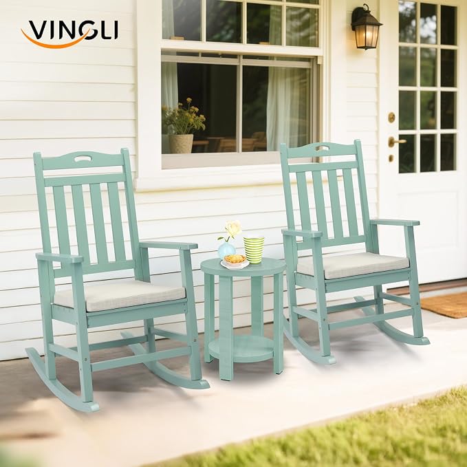 VINGLI Outdoor Rocking Chair Set of 2 Wood Rocking Chair - Image 2