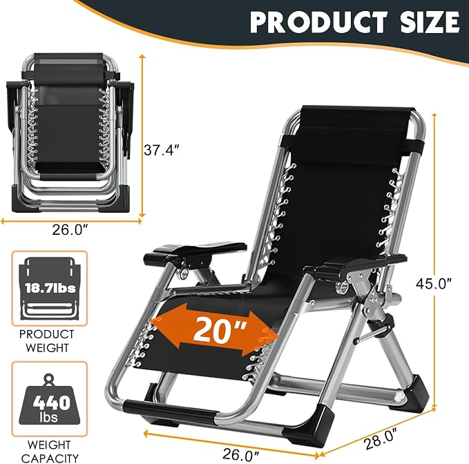 MOPHOTO Zero Gravity Chair, Outdoor Padded Lounge Chair - Image 2