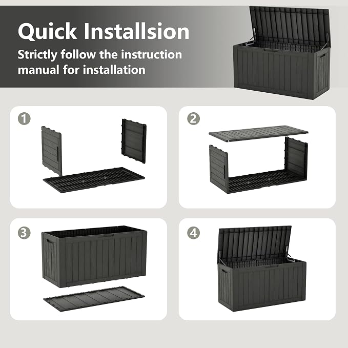 110 Gallon Waterproof Large Resin Deck Box, Lockable Large Outdoor Storage Box - Image 7
