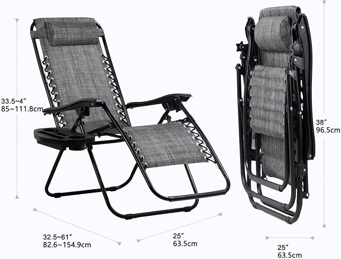Nazhura Set of 2 Relaxing Recliners Patio Chairs Adjustable Steel Mesh Zero - Image 3