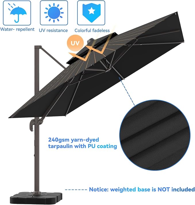 10x13FT Cantilever Outdoor Patio Umbrellas，Double Top Large Rectangle Umbrella - Image 2