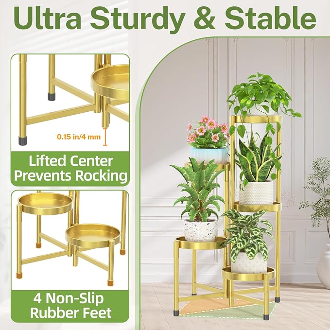 iDavosic.ly Plant Stand Indoor Outdoor, 5 Tier Metal Corner Shelf, Folding - Image 4