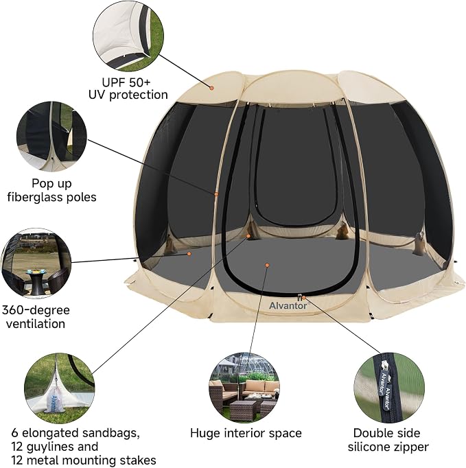 Alvantor Pop Up Screen House Tent, Instant Outdoor Gazebo - Image 4