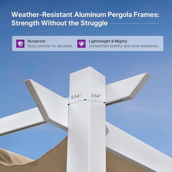 PURPLE LEAF Outdoor Pergola 10' x 10' White Pergola, Double Canopy, Khaki | - Image 7