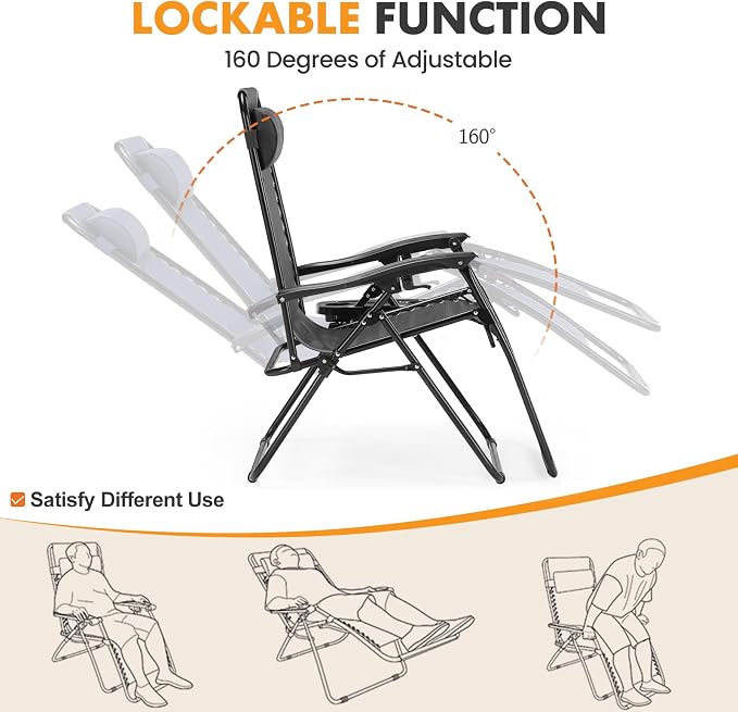 NEWBULIG Zero Gravity Chairs Set of 2, Lounge Chair Folding Portable Adjustable - Image 6