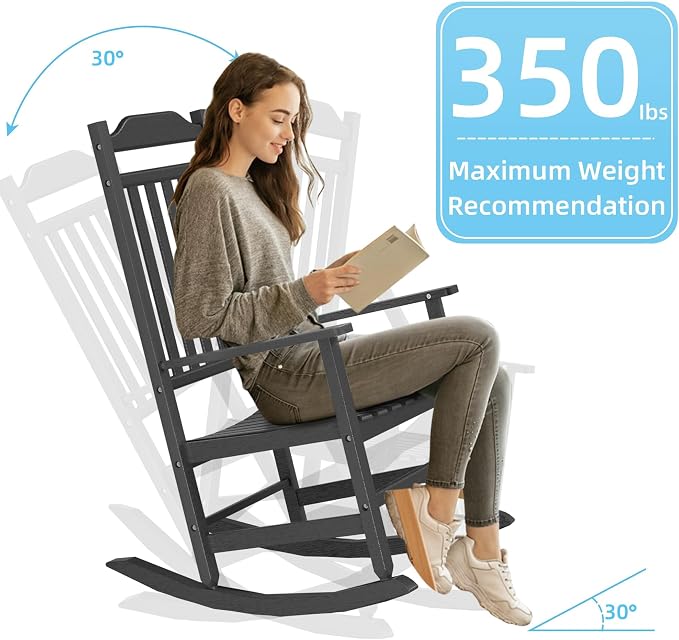 Patio Rocking Chair Outdoor Set of 2, Oversized Porch Rocker, High Back Smooth - Image 8