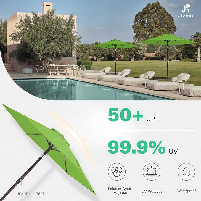 JEAREY 7.5 ft Outdoor Patio Umbrella, Table Umbrella, Grass Green | 6 Sturdy - Image 5