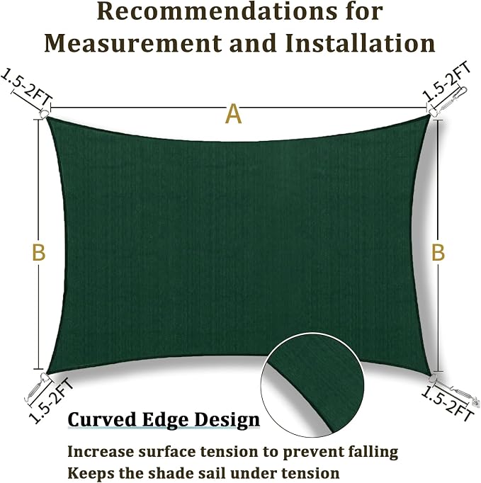Shade&Beyond 6'x12' Sun Shade Sail Canopy Rectangle, UV Block Breathable Curved - Image 5