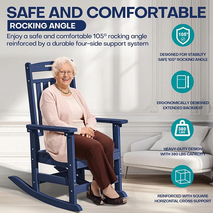 Oversized HDPE Outdoor Rocking Chair Set of 2, All-Weather, Extra Large & Extra - Image 4