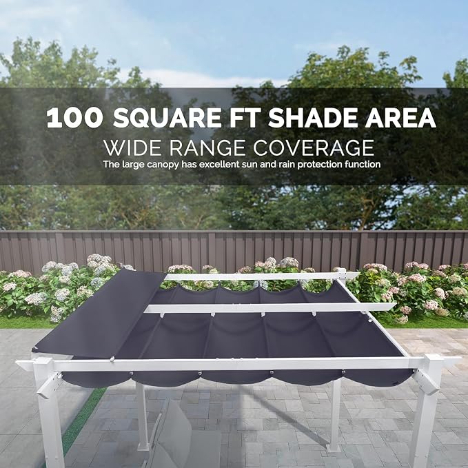 PURPLE LEAF Patio White Pergola 10' x 10' w/Light, Extra Canopy, aluminum frame - Image 8