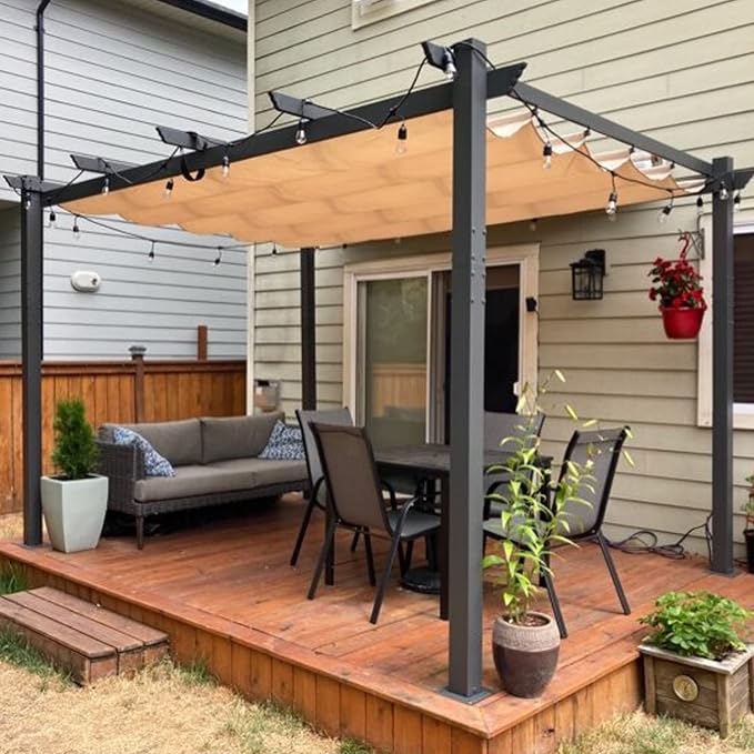 PURPLE LEAF Outdoor Pergola 10' X 13' Retractable Canopy Aluminum, Custom Shade by PURPLELEAF