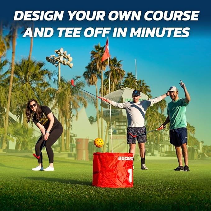 bucketgolf Game 9 Hole Bundle with Clubs - Outdoor Golf Game for All Ages Adults, Kids, Family. Play Golf Anywhere Yards, Beach, Park, Backyard Games. (4 Clubs (4 RH))