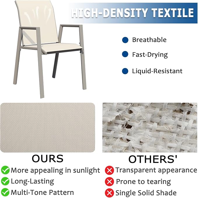 Outdoor Patio Chairs Set of 8, Ivory Beige Stackable Outdoor Chairs, - Image 3