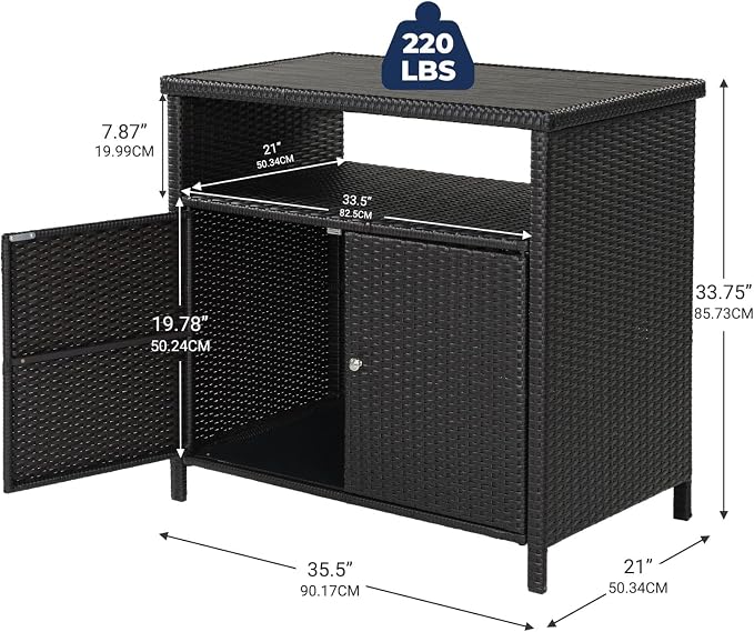 Grand patio Wicker Storage Cabinet Outdoor Waterproof Buffet Cabinet Patio Bar - Image 3