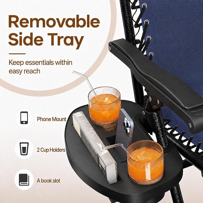 Yaheetech 26" Zero Gravity Recliners Adjustable Set of 2, Cup Holder Trays and - Image 5