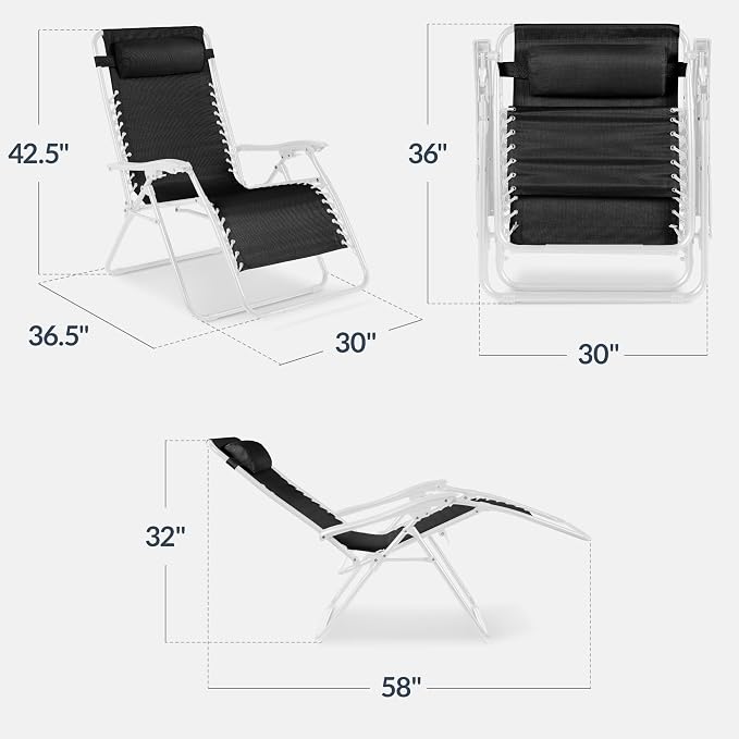 Best Choice Products Set of 2 Extra Wide Adjustable Steel Mesh Zero Gravity - Image 3